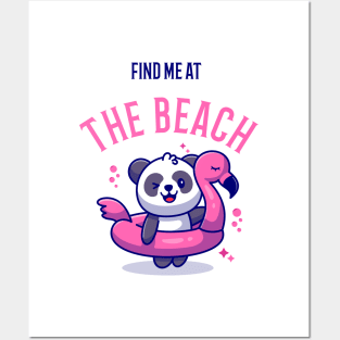 Find me at the beach baby panda gift for sumer vacation holidays Posters and Art